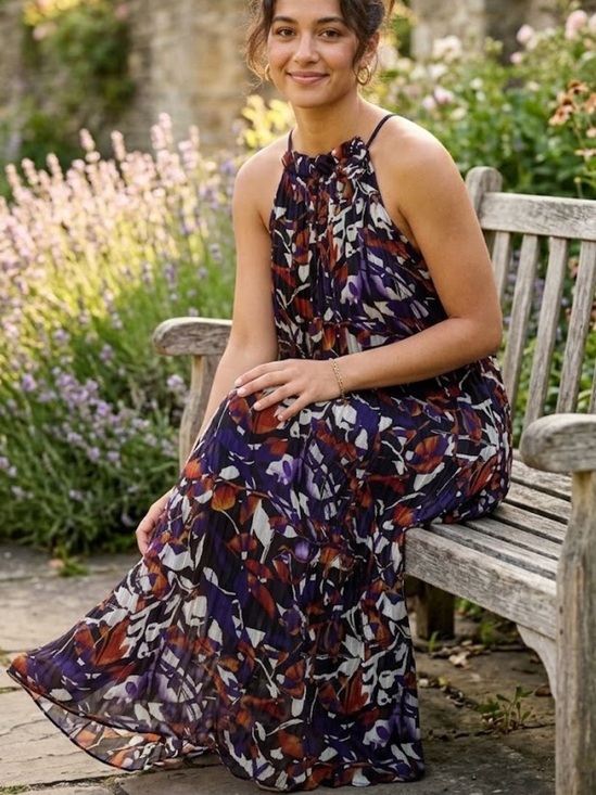 George Dresses & Skirts - George XL Boho Abstract Floral Plissé Pleated Halter Whimsical Cocktail Party
